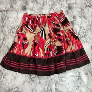 Worthington Paisley Print skirt full circle colorful pink brown size 8 retro